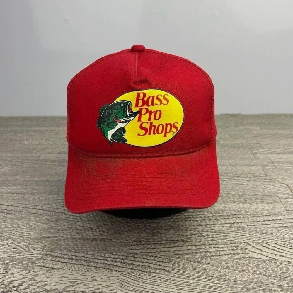 Vintage Bass Pro Shops Trucker Hat Cap Mens Red Fishing Fish Hunt Hunting